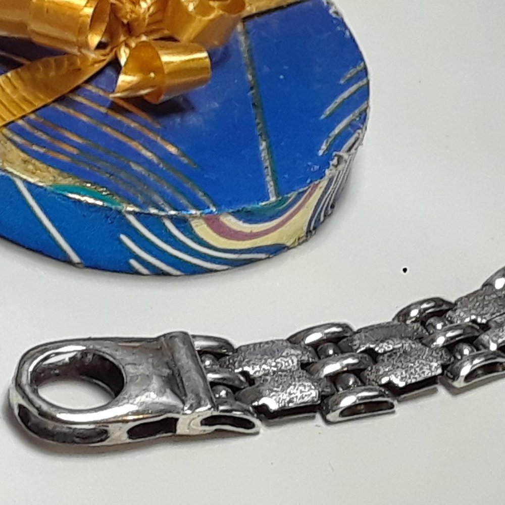 Estate 7 1/8" Gents or Lds Sparkle/Polish Sterling 925 18g Link Bracelet #18881